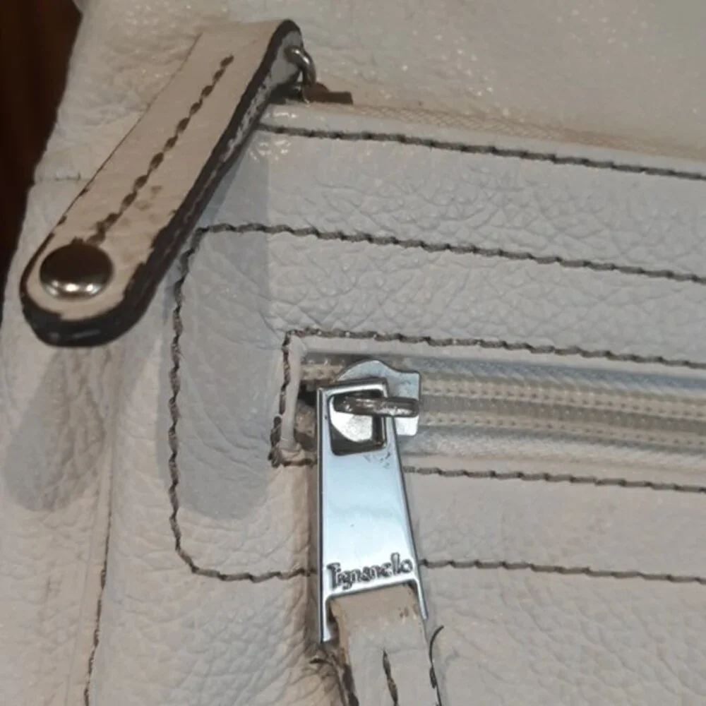 Tignanello Small White Pebbled Leather Crossbody | Organizer Purse Bag